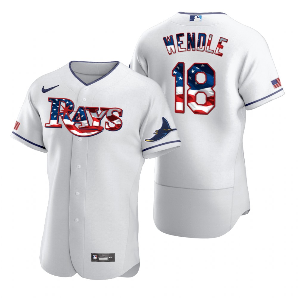 Tampa Bay Rays #18 Joey Wendle Men Nike White Fluttering USA Flag Limited Edition Authentic MLB Jersey